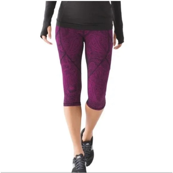 Lululemon Women’s Outrun Crop Leggings Paisley Fuchsia Pockets Mesh Size… - Picture 13 of 14